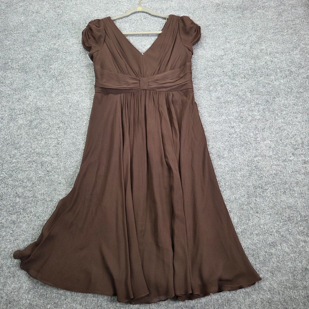 Suzi Chin For Maggy Boutique Brown Silk Chiffon V-Neck Dress sz 12 Babydoll‎ Y2k